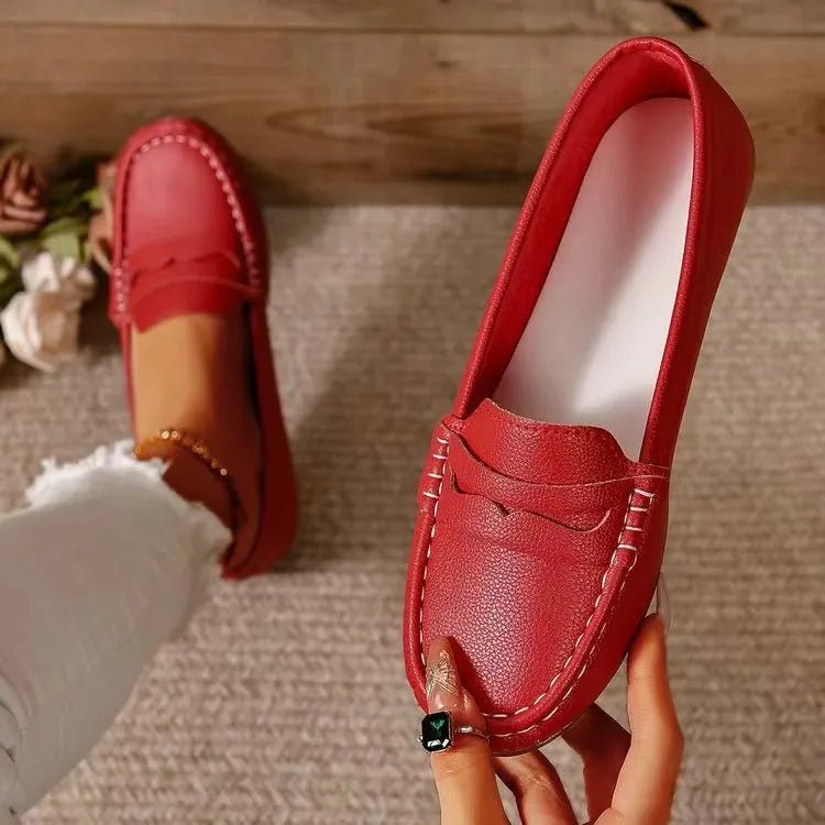 PU Leather Round Toe Flat Slip - Ons - Crowned Energy CO.
