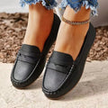 PU Leather Round Toe Flat Slip - Ons - Crowned Energy CO.