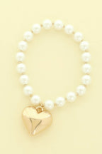 Puff Heart Charm Pearl Bracelet - Goddess Vibes