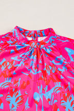 Purple Printed Bubble Sleeve Mock Neck Blouse - Goddess Vibes