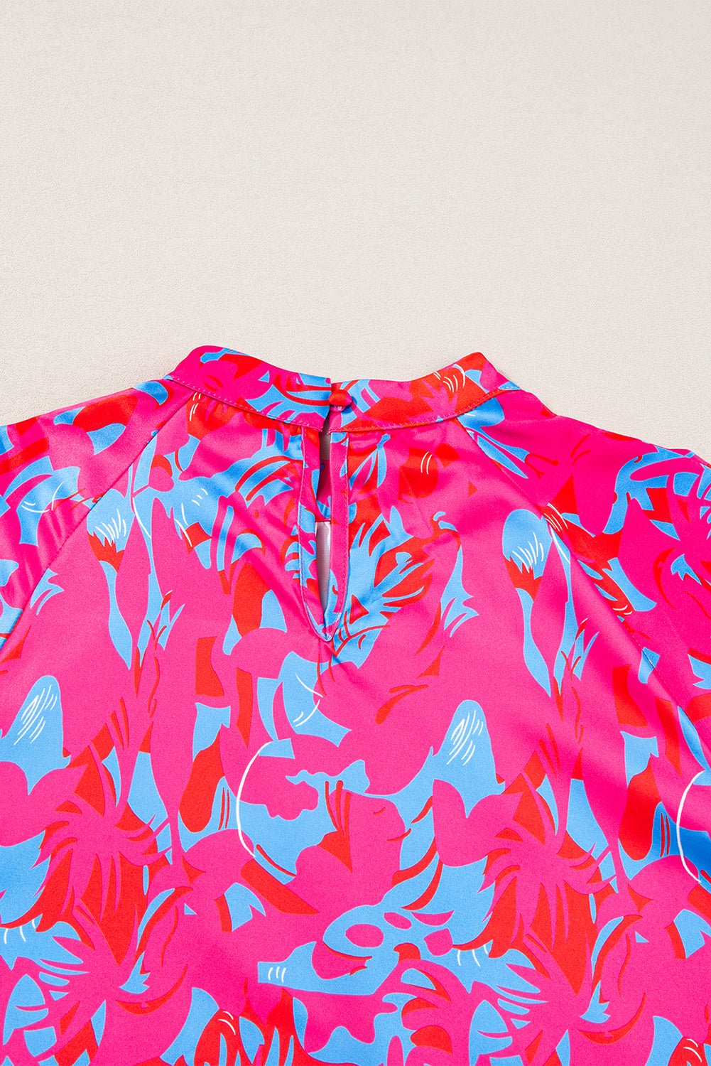 Purple Printed Bubble Sleeve Mock Neck Blouse - Goddess Vibes