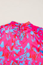 Purple Printed Bubble Sleeve Mock Neck Blouse - Goddess Vibes