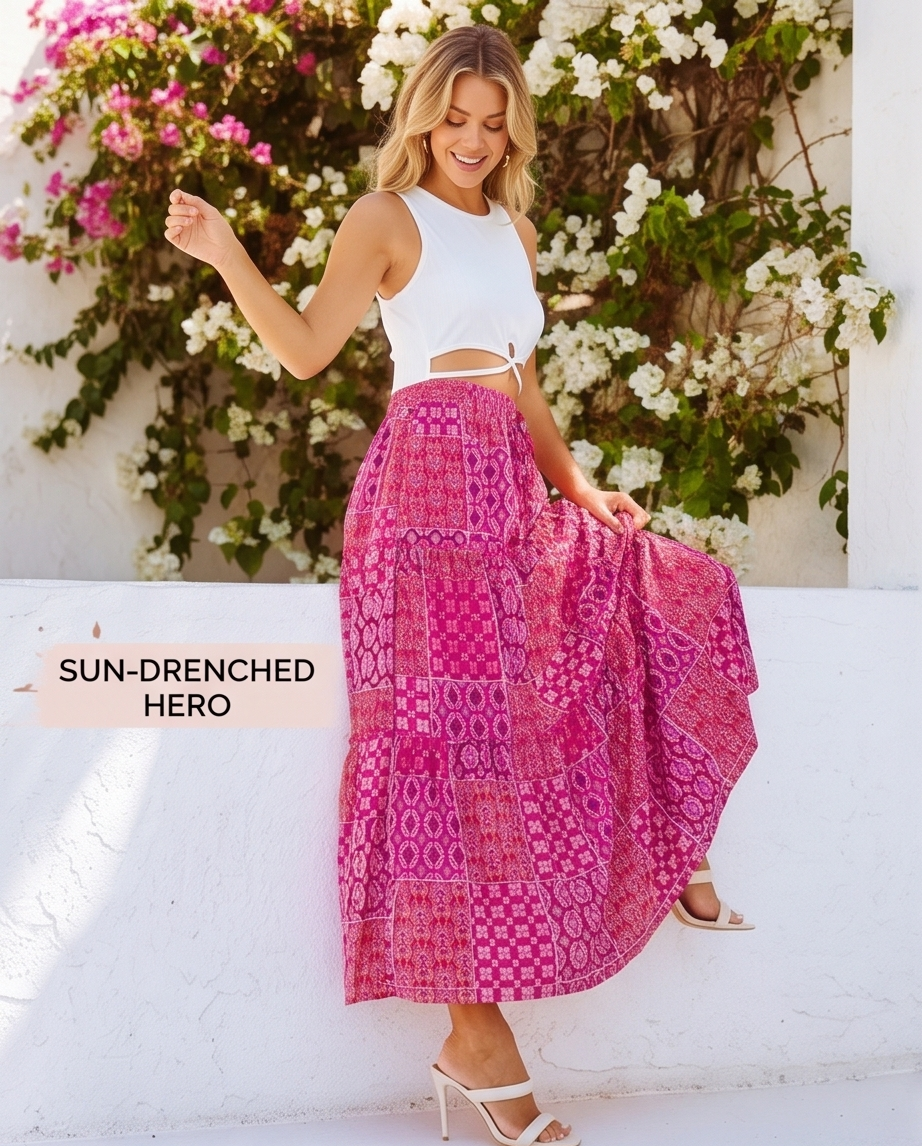 Purple Tiered Paisley Print Pocketed Maxi Skirt - Crowned Energy CO.