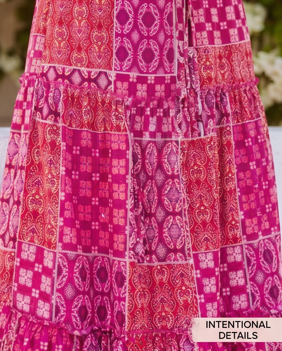 Purple Tiered Paisley Print Pocketed Maxi Skirt - Crowned Energy CO.