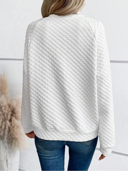 Quilted Texture Long Sleeve Sweatshirt with Notched Neck - Goddess Vibes