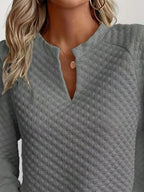 Quilted Texture Long Sleeve Sweatshirt with Notched Neck - Goddess Vibes