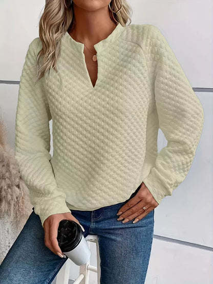 Quilted Texture Long Sleeve Sweatshirt with Notched Neck - Goddess Vibes