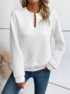 Quilted Texture Long Sleeve Sweatshirt with Notched Neck - Goddess Vibes