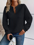 Quilted Texture Long Sleeve Sweatshirt with Notched Neck - Goddess Vibes