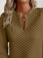 Quilted Texture Long Sleeve Sweatshirt with Notched Neck - Goddess Vibes