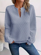 Quilted Texture Long Sleeve Sweatshirt with Notched Neck - Goddess Vibes