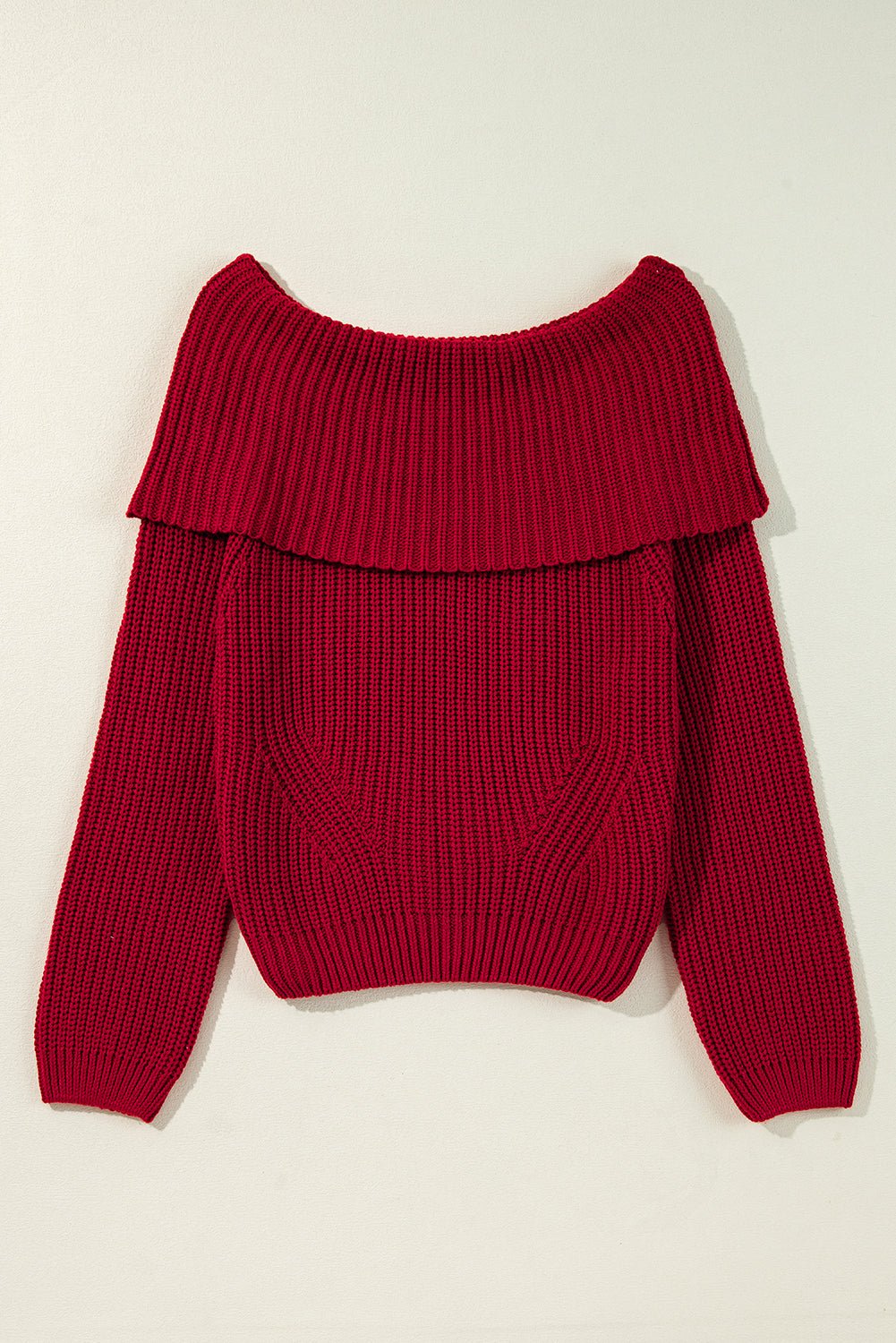 Racing Red Off - the - shoulder Knit Sweater - Crowned Energy CO.
