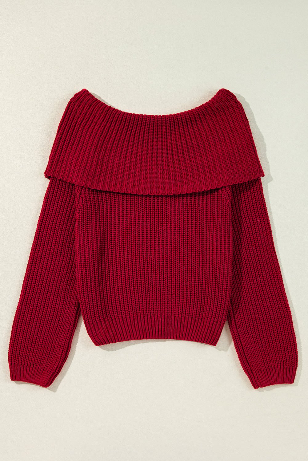 Racing Red Off - the - shoulder Knit Sweater - Crowned Energy CO.