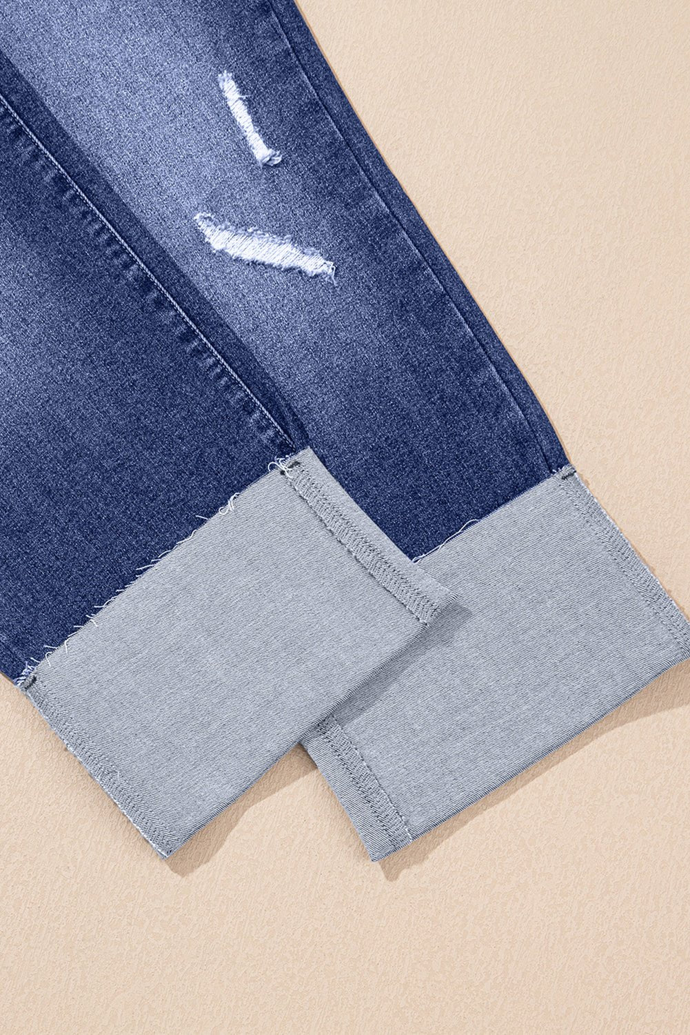 Crowned Energy CO. Real Teal / 4 / 71.5%Cotton+25%Polyester+2%Viscose+1.5%Elastane Dear-Lover Dropshipping Bottoms/Jeans Real Teal Folded Cuffs Distressed Straight High Waist Jeans