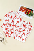 Red Christmas Bow Print Long 2pcs Pajama Set - Goddess Vibes