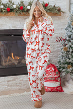 Red Christmas Bow Print Long 2pcs Pajama Set - Goddess Vibes