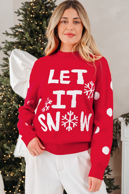 Red Dahlia LET IT SNOW Graphic Christmas Holiday Loose Sweater - Goddess Vibes