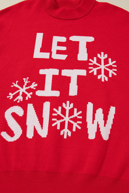 Red Dahlia LET IT SNOW Graphic Christmas Holiday Loose Sweater - Goddess Vibes