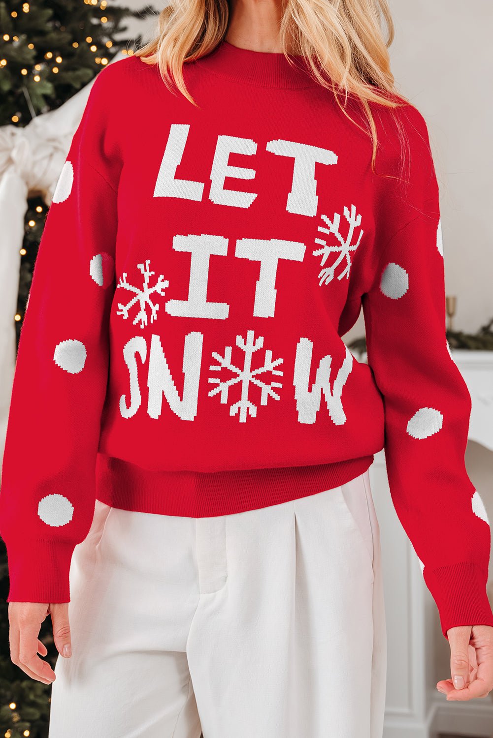 Red Dahlia LET IT SNOW Graphic Christmas Holiday Loose Sweater - Goddess Vibes