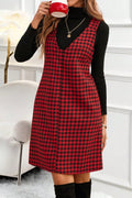 Red Houndstooth Print V Neck Sleeveless Mini Dress - Crowned Energy CO.
