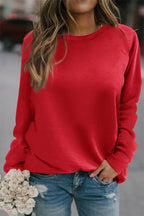 Red Solid Round Neck Raglan Sleeve Sweatshirt - Goddess Vibes