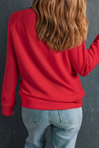 Red Solid Round Neck Raglan Sleeve Sweatshirt - Goddess Vibes