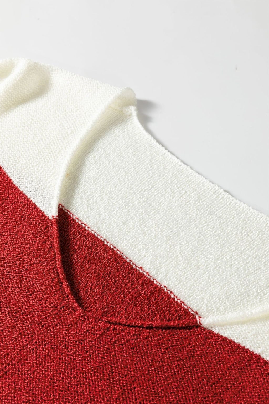 Red Stripe Loose Color Block Drop Shoulder Bubble Sleeve Sweater - Crowned Energy CO.