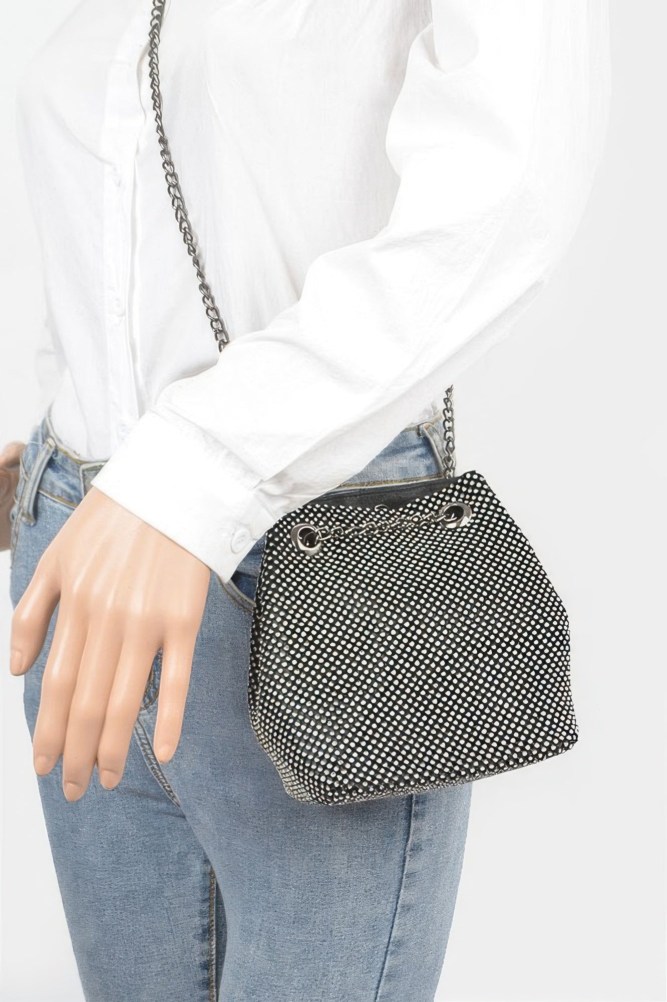 Rhinestone Bucket Chain Bag - Crowned Energy CO.