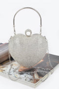 Crowned Energy CO. Clear Silver CCWHOLESALECLOTHING Clutch Rhinestone Heart Shape Party Clutch