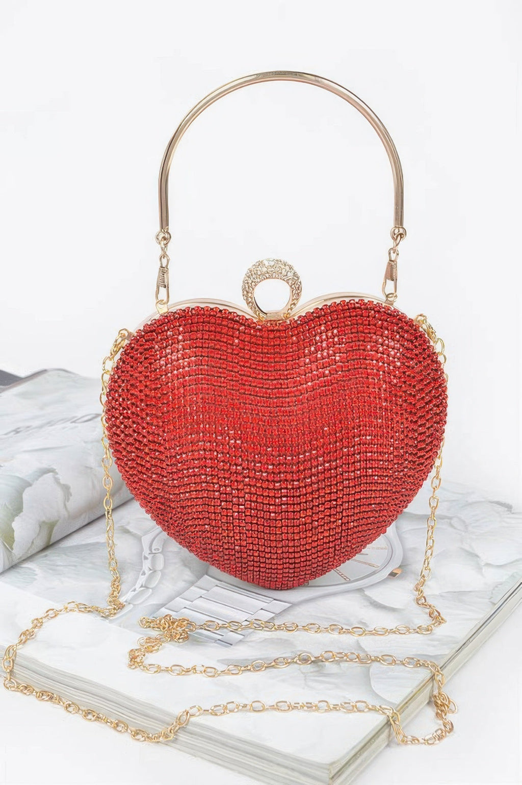 Rhinestone Heart Shape Party Clutch - Goddess Vibes