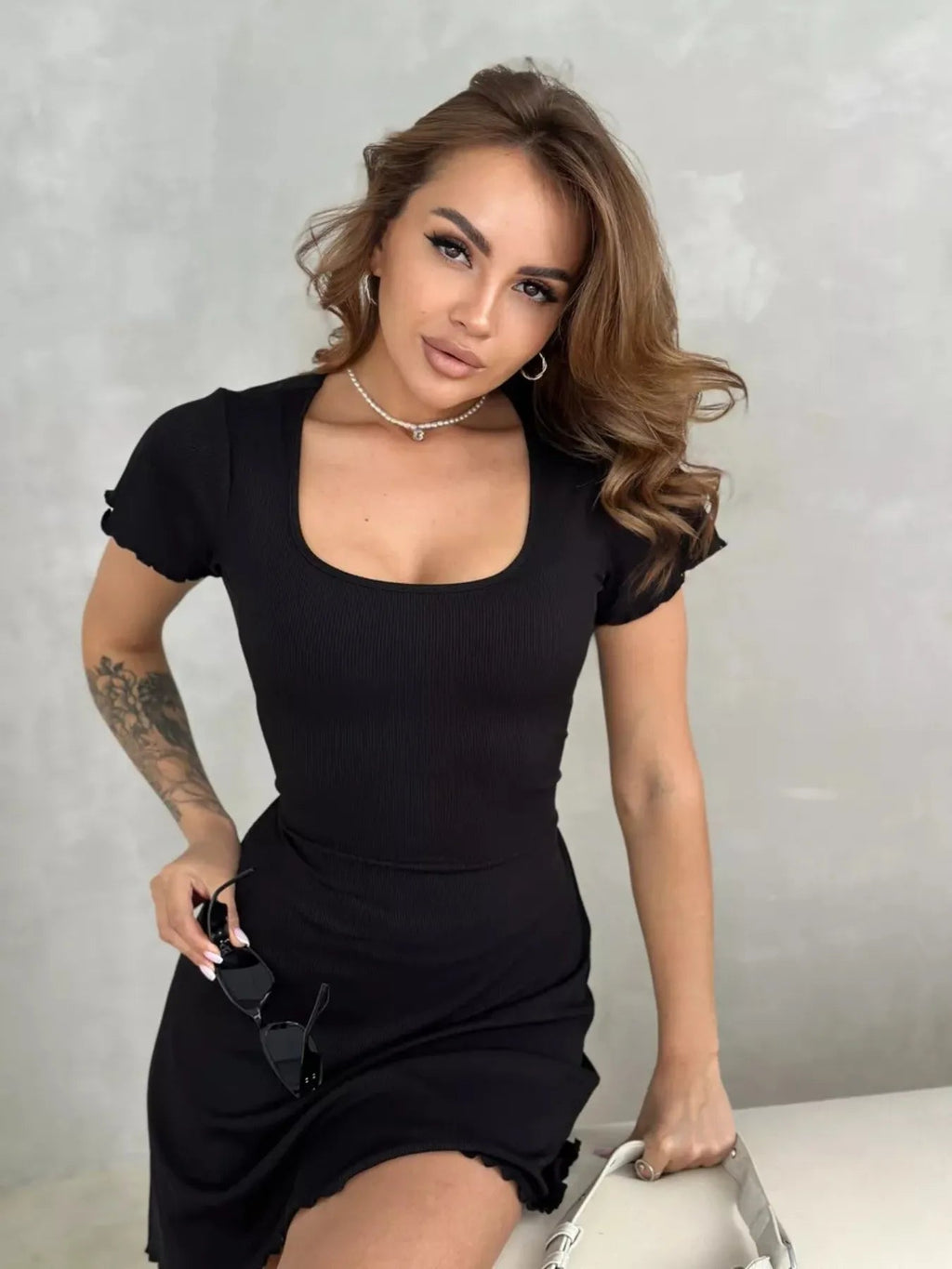 Crowned Energy CO. Hot Pink / S Trendsi Dresses/Mini Dresses Ribbed Back Lace Up Short Sleeve Mini Dress