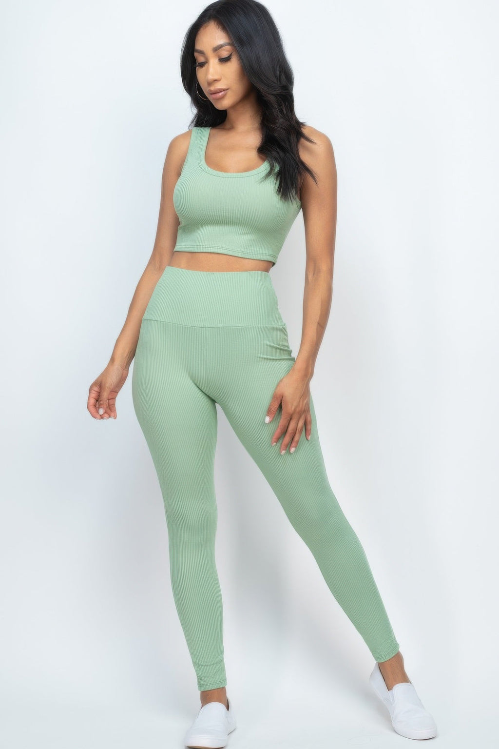 Ribbed Crop Top & Leggings Set - Goddess Vibes