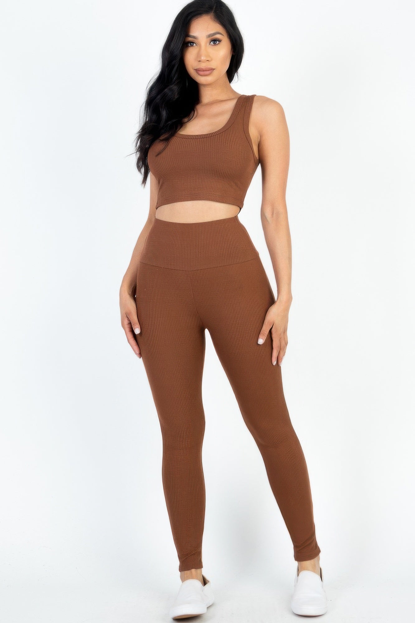 Ribbed Crop Top & Leggings Set - Goddess Vibes