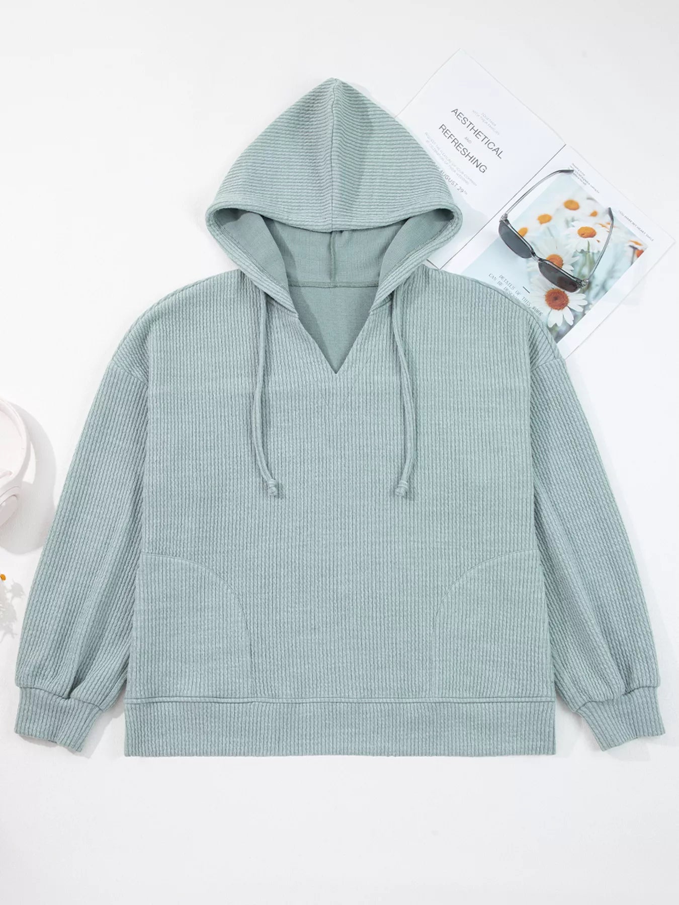 Ribbed Drop Shoulder Knit Hoodie - Goddess Vibes