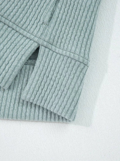 Ribbed Drop Shoulder Knit Hoodie - Goddess Vibes