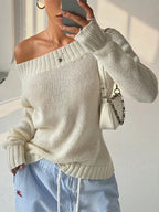 Ribbed Knit Boat Neck Sweater - Goddess Vibes