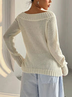 Ribbed Knit Boat Neck Sweater - Goddess Vibes