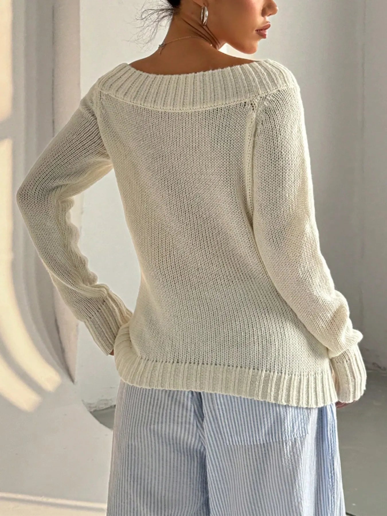 Ribbed Knit Boat Neck Sweater - Goddess Vibes