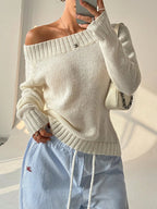 Ribbed Knit Boat Neck Sweater - Goddess Vibes