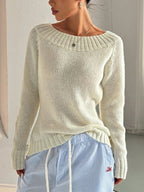 Ribbed Knit Boat Neck Sweater - Goddess Vibes