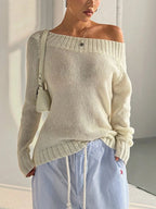 Ribbed Knit Boat Neck Sweater - Goddess Vibes