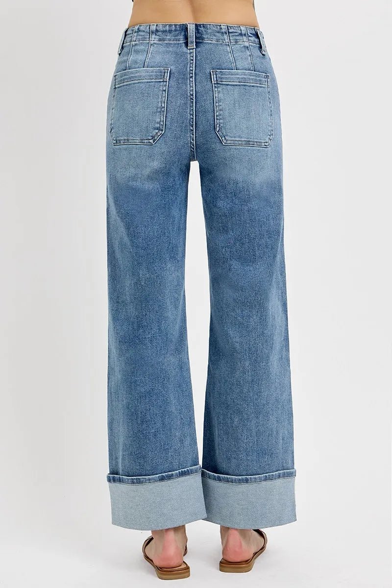 Crowned Energy CO. MEDIUM / 0 Trendsi Bottoms/Jeans RISEN High Rise Ankle Wide Button Patch Pocket Cuffed Jeans
