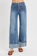 Crowned Energy CO. MEDIUM / 0 Trendsi Bottoms/Jeans RISEN High Rise Ankle Wide Button Patch Pocket Cuffed Jeans