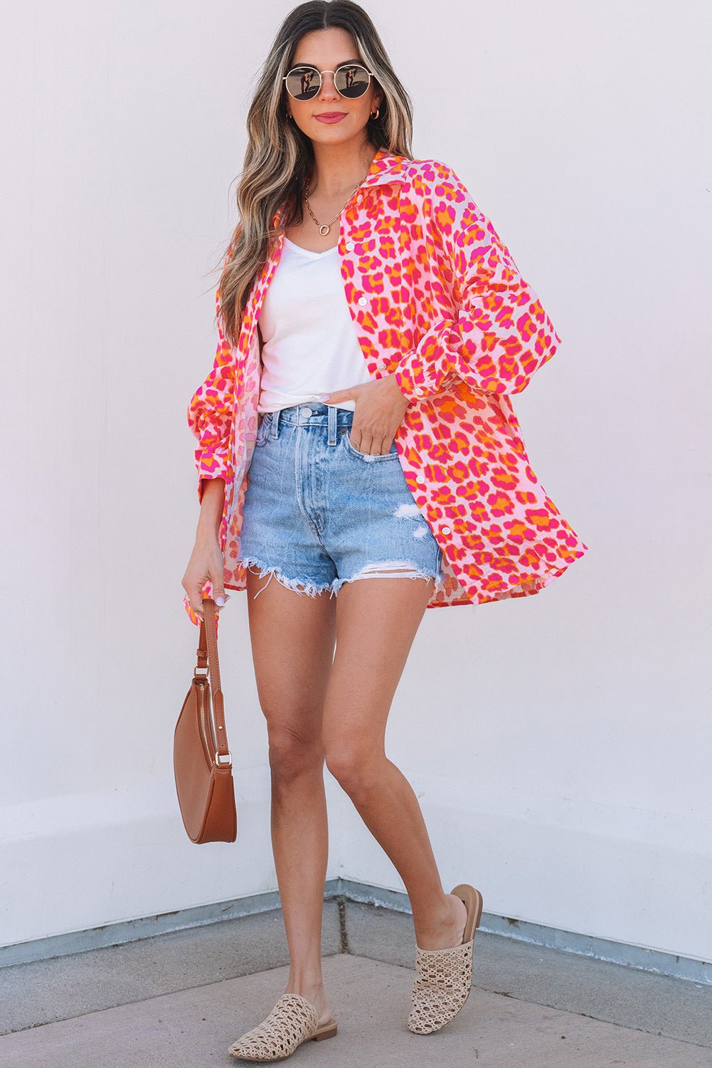 Crowned Energy CO. Rose / S / 100%Cotton Dear-Lover Dropshipping Tops/Blouses & Shirts Rose Leopard Printed Button Up Loose Shirt