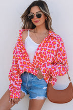 Crowned Energy CO. Rose / S / 100%Cotton Dear-Lover Dropshipping Tops/Blouses & Shirts Rose Leopard Printed Button Up Loose Shirt
