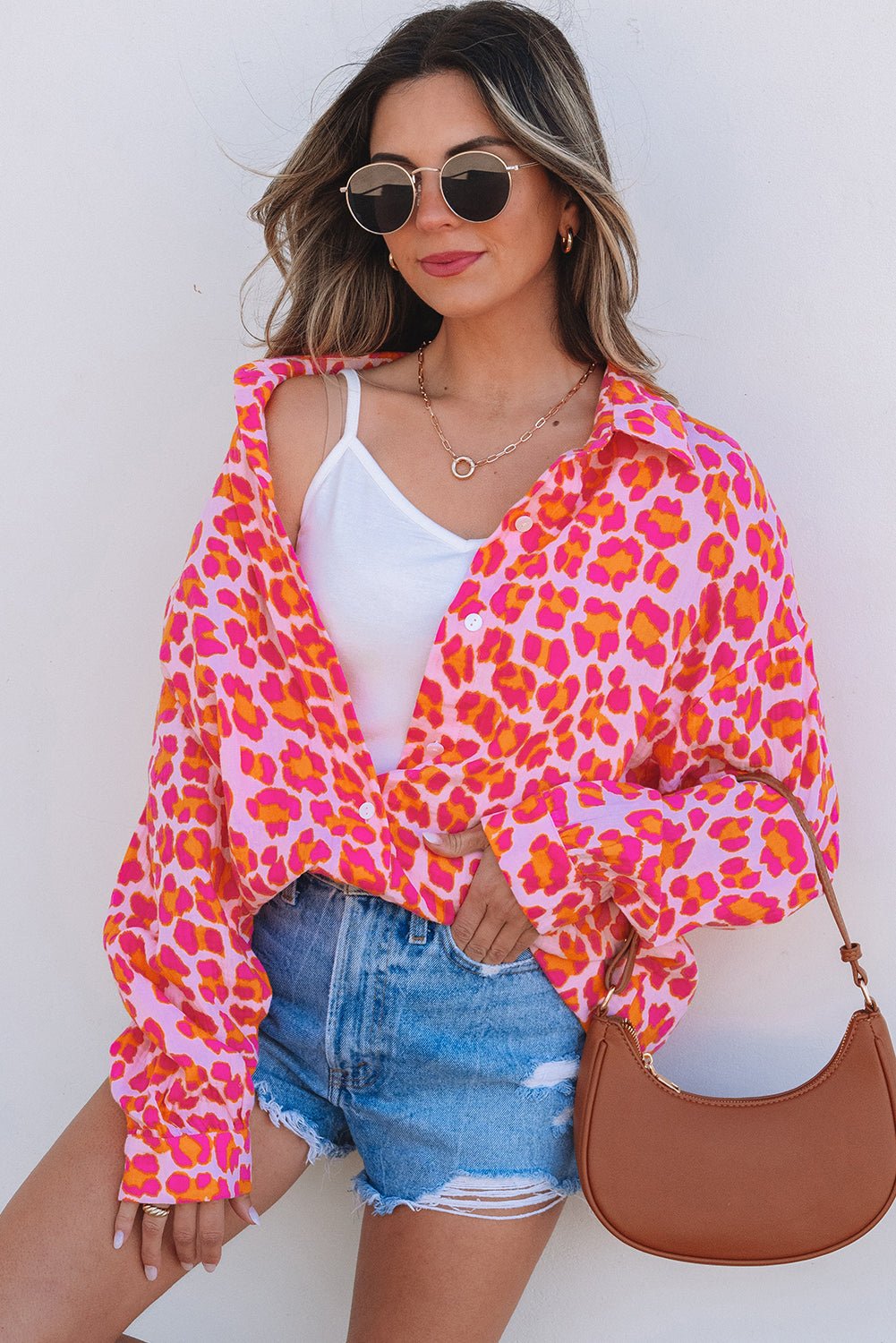 Crowned Energy CO. Rose / S / 100%Cotton Dear-Lover Dropshipping Tops/Blouses & Shirts Rose Leopard Printed Button Up Loose Shirt