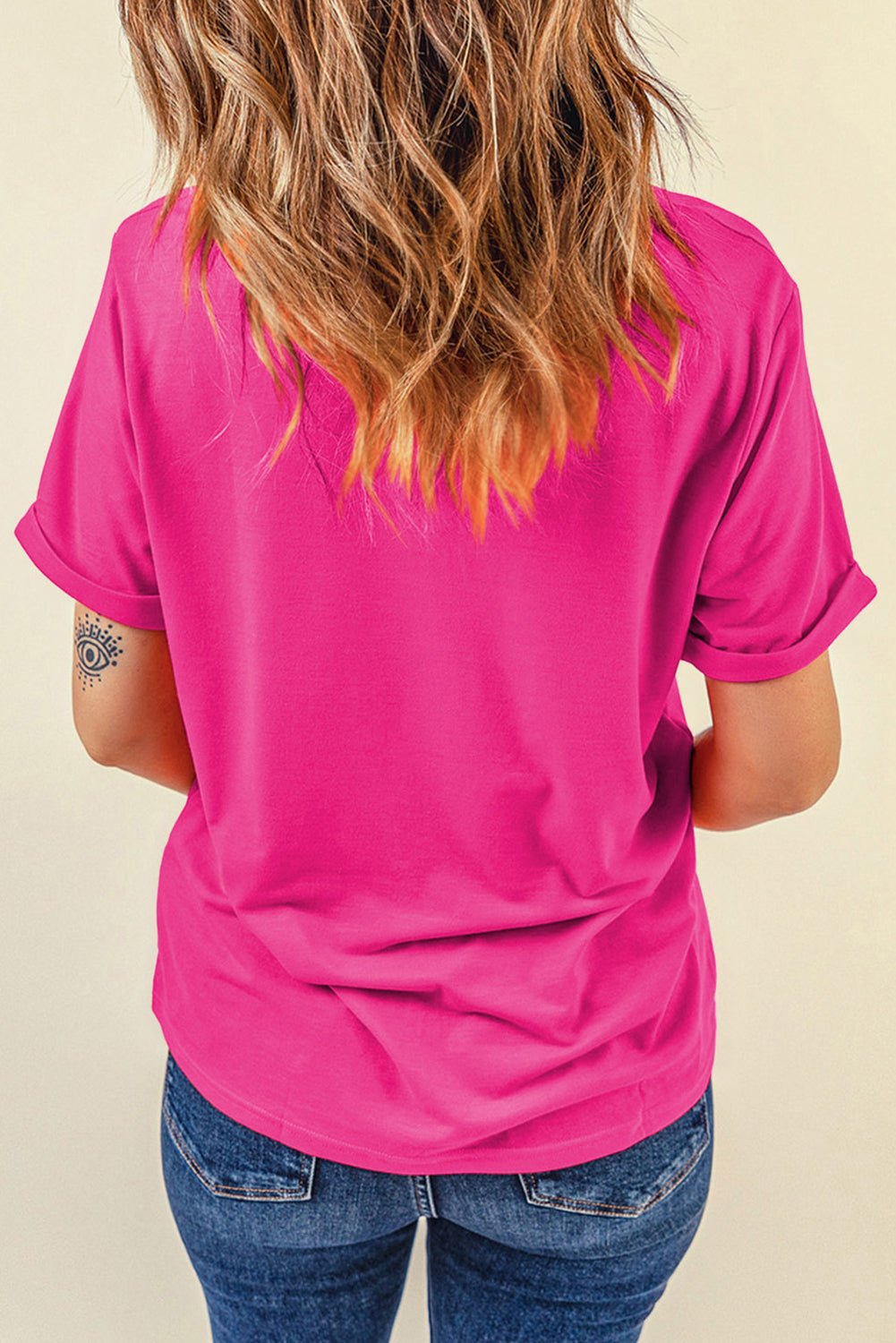 Rose Red Glitter he is risen Cross Printed Crewneck Tee - Crowned Energy CO.