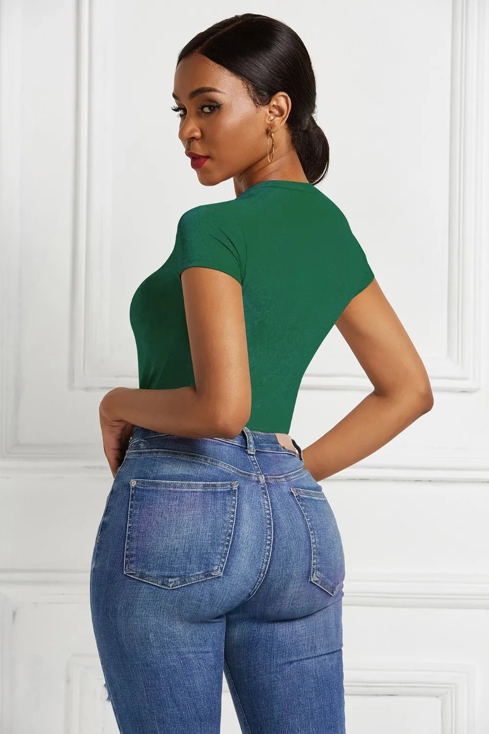 Round Neck Short Sleeve Bodysuit - Crowned Energy CO.