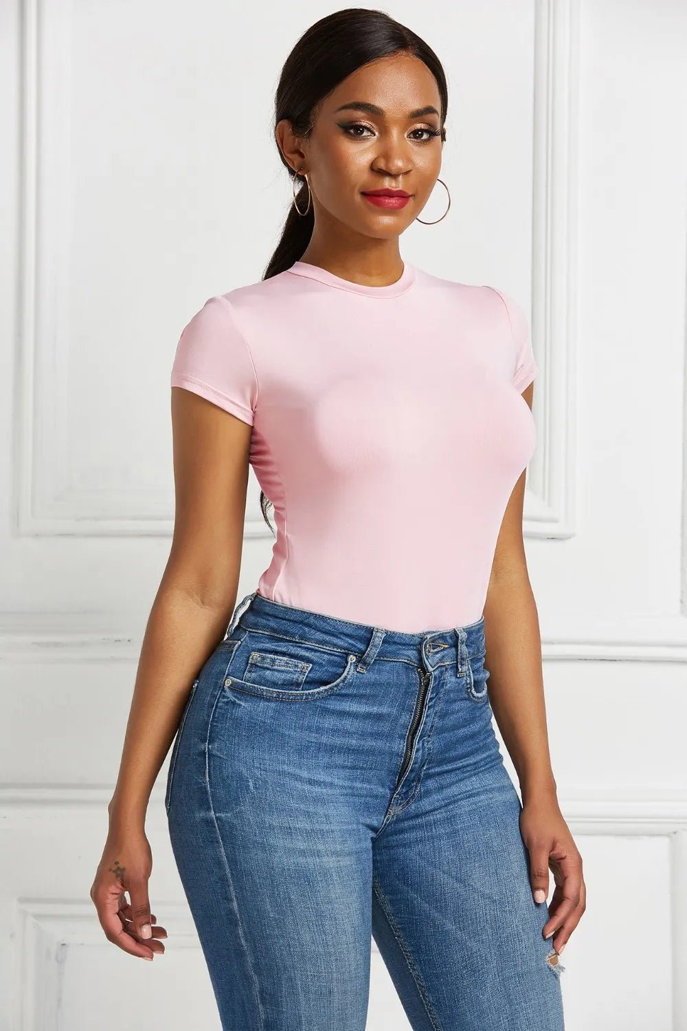 Round Neck Short Sleeve Bodysuit - Crowned Energy CO.