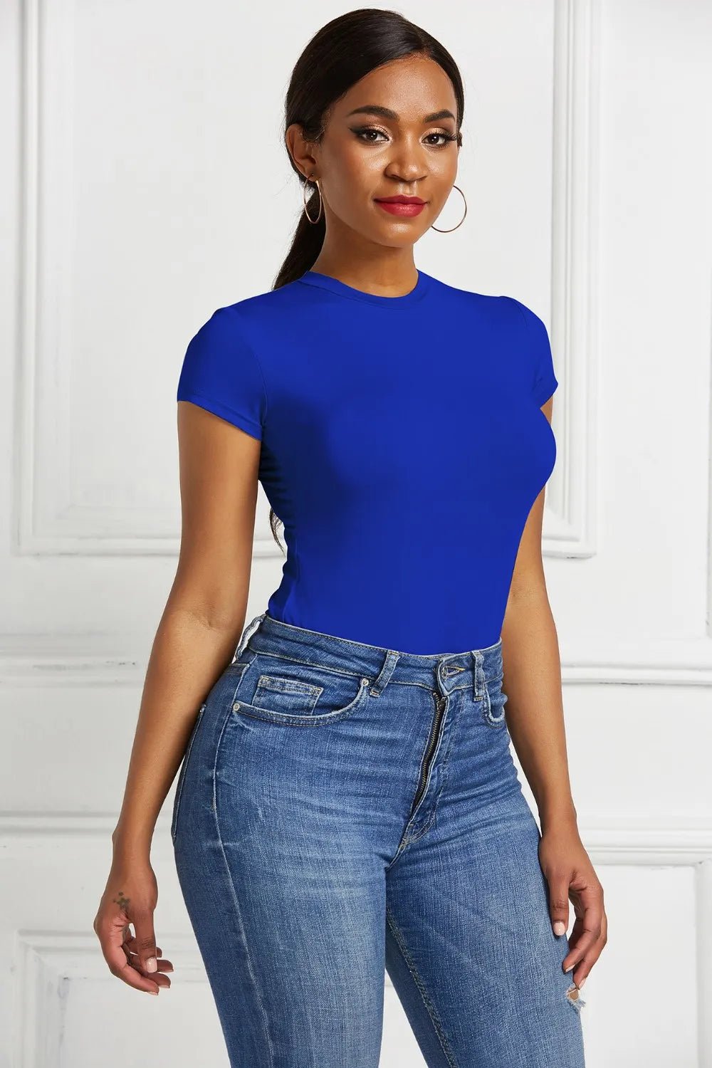 Round Neck Short Sleeve Bodysuit - Crowned Energy CO.